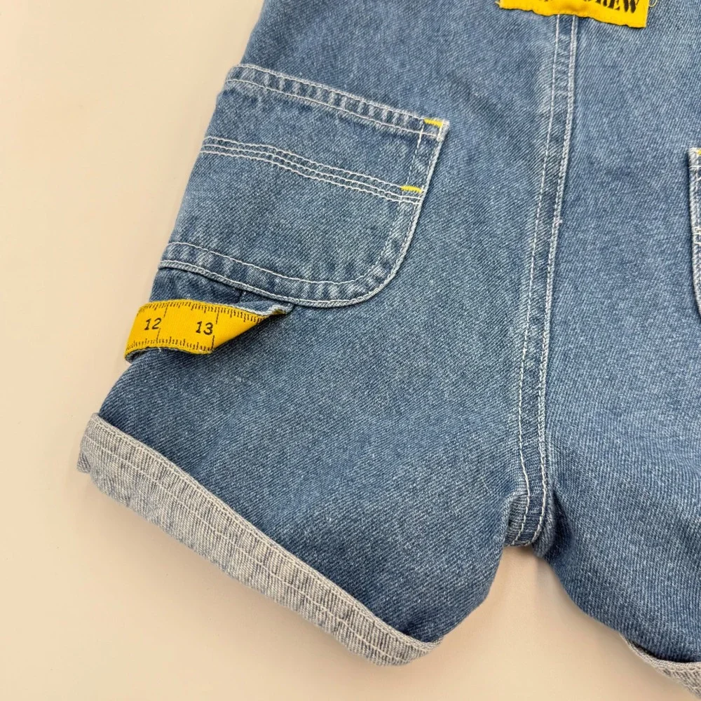 Vtg‎ Lil' Builder Denim Overalls – Tape Measure Straps & Road Crew Patch 3-6 mo.
